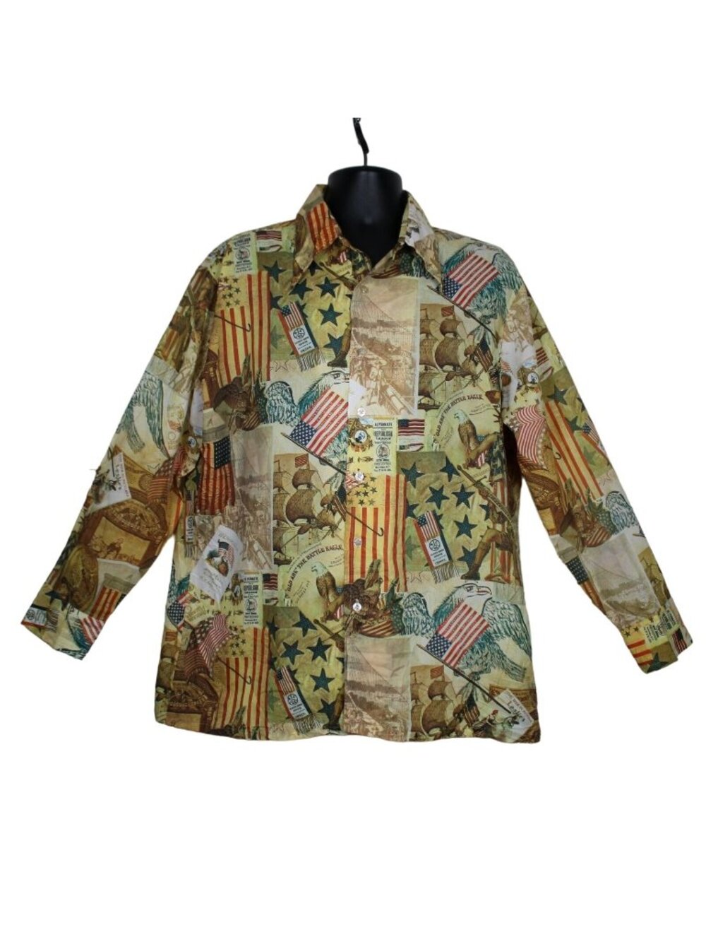 Media 70s Vtg American Republican History Long Sleeve Button Up Shirt Mens XL